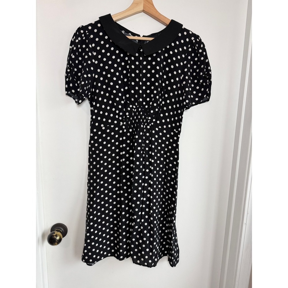 ASOS Polka Dot Peter Pan Collar Mini‎ Dress Black White Short Sleeve Size 8